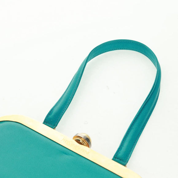 SAINT LAURENT Hand Bag Leather Light Blue Gold Auth 163601V
