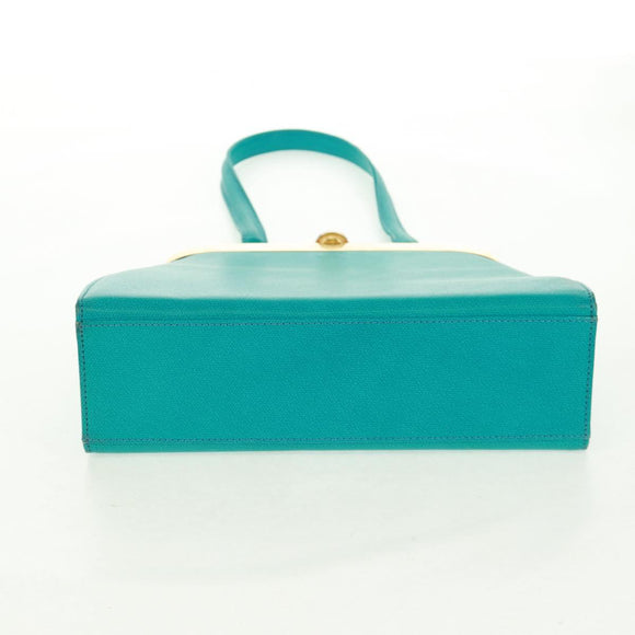 SAINT LAURENT Hand Bag Leather Light Blue Gold Auth 163601V
