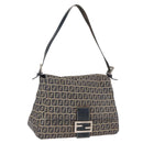 FENDI Zucchino Canvas Mamma Baguette Shoulder Bag Navy Silver Auth 163607-1