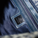 FENDI Zucchino Canvas Mamma Baguette Shoulder Bag Navy Silver Auth 163607-20