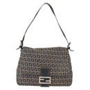 FENDI Zucchino Canvas Mamma Baguette Shoulder Bag Navy Silver Auth 163607-13