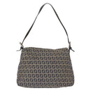 FENDI Zucchino Canvas Mamma Baguette Shoulder Bag Navy Silver Auth 163607-2