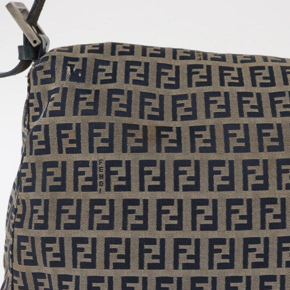 FENDI Zucchino Canvas Mamma Baguette Shoulder Bag Navy Silver Auth 163607