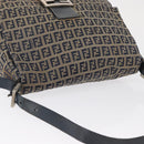 FENDI Zucchino Canvas Mamma Baguette Shoulder Bag Navy Silver Auth 163607-7