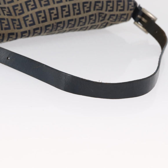 FENDI Zucchino Canvas Mamma Baguette Shoulder Bag Navy Silver Auth 163607