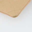 CHANEL Cambon Line Matelasse Shoulder Bag Leather Beige Silver CC Auth 163611A-16