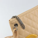 CHANEL Cambon Line Matelasse Shoulder Bag Leather Beige Silver CC Auth 163611A-10