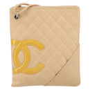CHANEL Cambon Line Matelasse Shoulder Bag Leather Beige Silver CC Auth 163611A-13