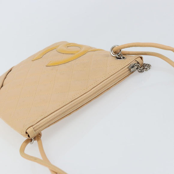 CHANEL Cambon Line Matelasse Shoulder Bag Leather Beige Silver CC Auth 163611A