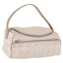 CHANEL New Travel line Hand Bag Nylon Beige Silver CC Auth 163622-1
