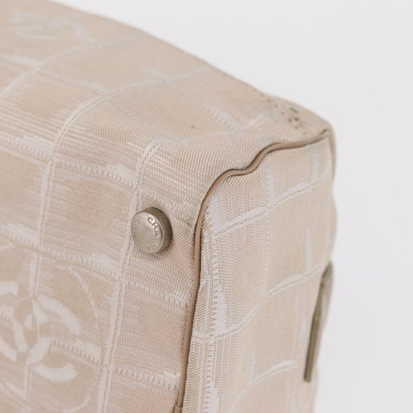 CHANEL New Travel line Hand Bag Nylon Beige Silver CC Auth 163622