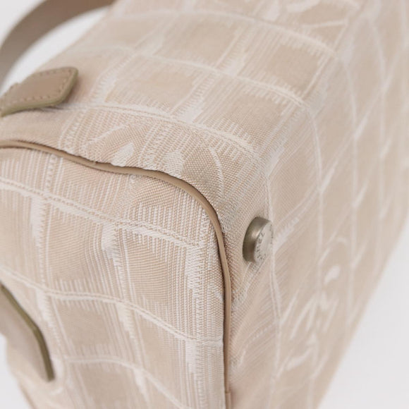 CHANEL New Travel line Hand Bag Nylon Beige Silver CC Auth 163622