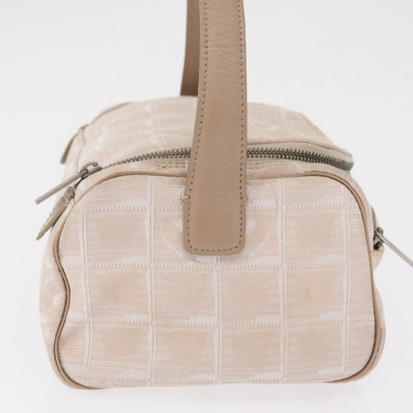 CHANEL New Travel line Hand Bag Nylon Beige Silver CC Auth 163622