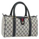 GUCCI GG Supreme Sherry Line Boston Bag PVC Navy Gold Red 111 02 006 Auth 163624-1