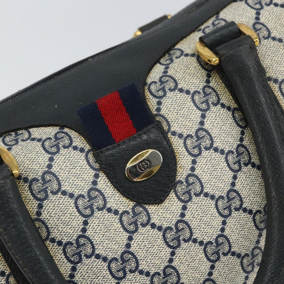 GUCCI GG Supreme Sherry Line Boston Bag PVC Navy Gold Red 111 02 006 Auth 163624