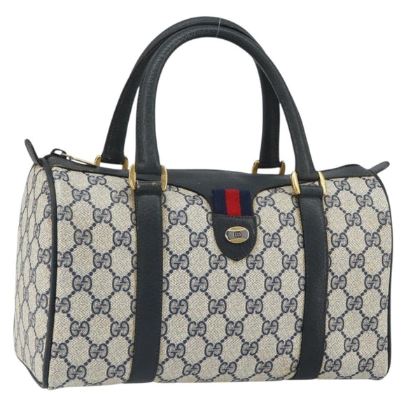 GUCCI GG Supreme Sherry Line Boston Tasche PVC Navy Gold Rot 111 02 006 Auth 163624