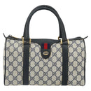 GUCCI GG Supreme Sherry Line Boston Bag PVC Navy Gold Red 111 02 006 Auth 163624-13