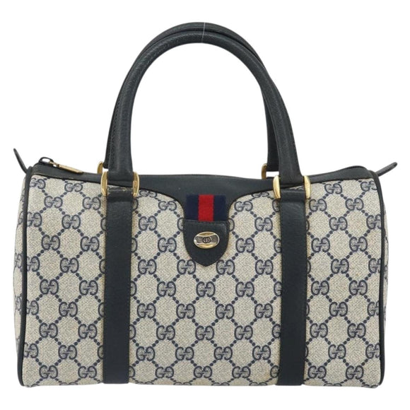 GUCCI GG Supreme Sherry Line Boston Bag PVC Navy Gold Red 111 02 006 Auth 163624