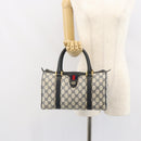 GUCCI GG Supreme Sherry Line Boston Bag PVC Navy Gold Red 111 02 006 Auth 163624-23