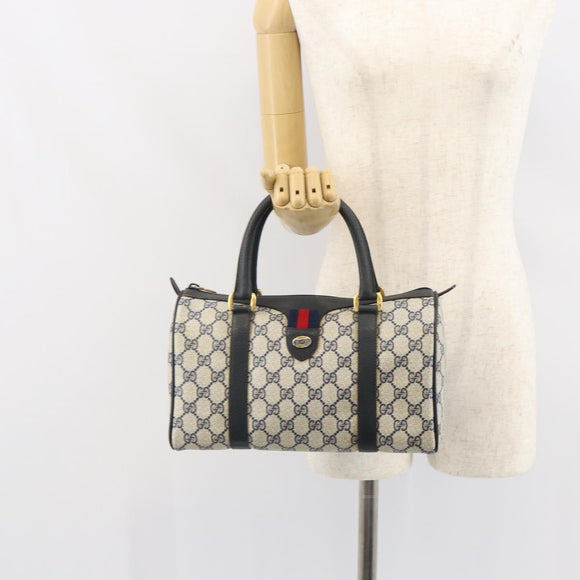 GUCCI GG Supreme Sherry Line Boston Tasche PVC Navy Gold Rot 111 02 006 Auth 163624
