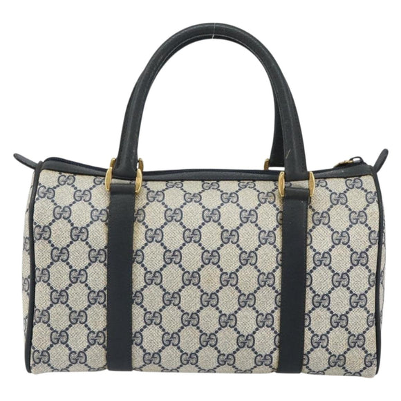 GUCCI GG Supreme Sherry Line Boston Bag PVC Navy Gold Red 111 02 006 Auth 163624