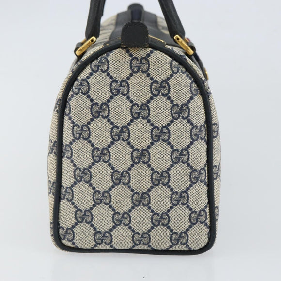 GUCCI GG Supreme Sherry Line Boston Bag PVC Navy Gold Red 111 02 006 Auth 163624