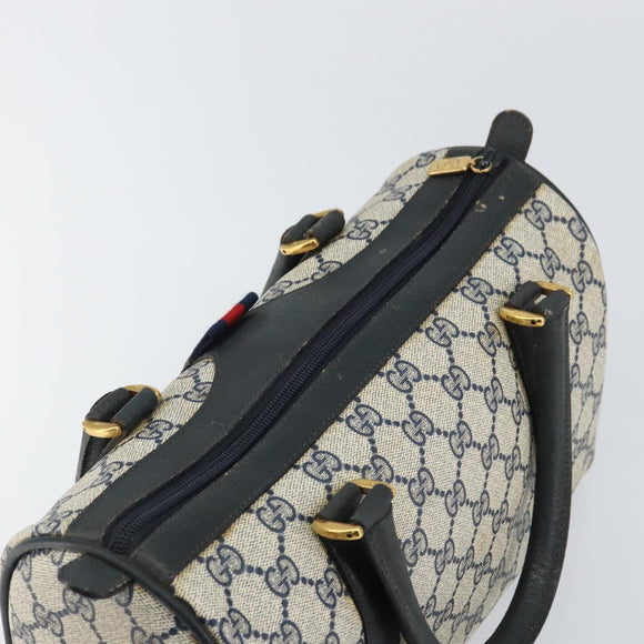 GUCCI GG Supreme Sherry Line Boston Bag PVC Navy Gold Red 111 02 006 Auth 163624