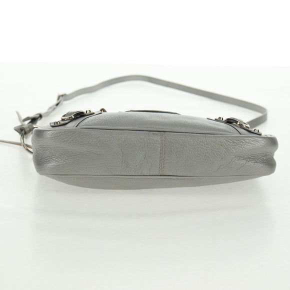 BALENCIAGA The Hip Shoulder Bag Leather Silver 242803 Auth 163625V