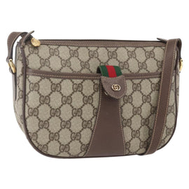 GUCCI GG Supreme Web Sherry Line Shoulder Bag PVC Beige Gold Auth 163629