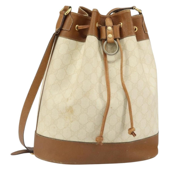 GUCCI GG Supreme Shoulder Bag PVC White Gold 41 02 085 Auth 163636