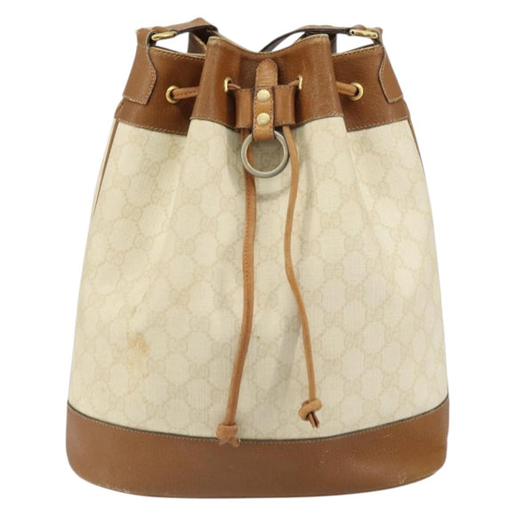 GUCCI GG Supreme Shoulder Bag PVC White Gold 41 02 085 Auth 163636