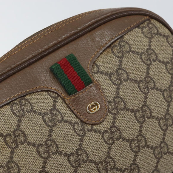 GUCCI GG Supreme Web Sherry Line Shoulder Bag PVC Beige Gold Auth 163639