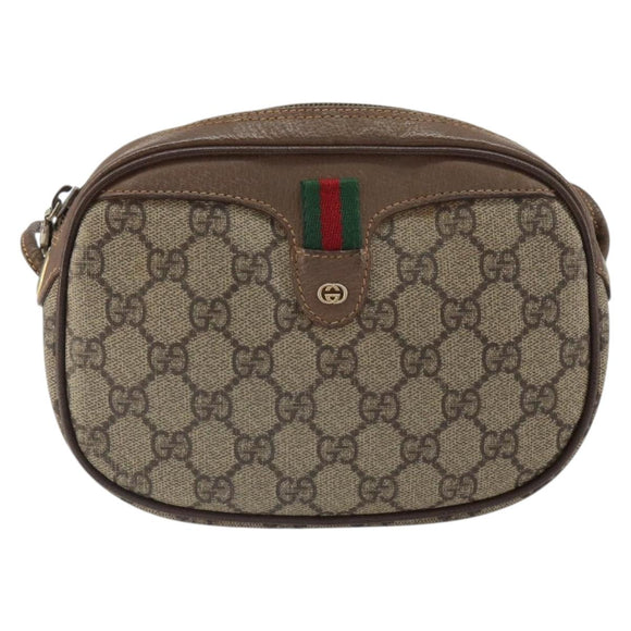 GUCCI GG Supreme Web Sherry Line Shoulder Bag PVC Beige Gold Auth 163639