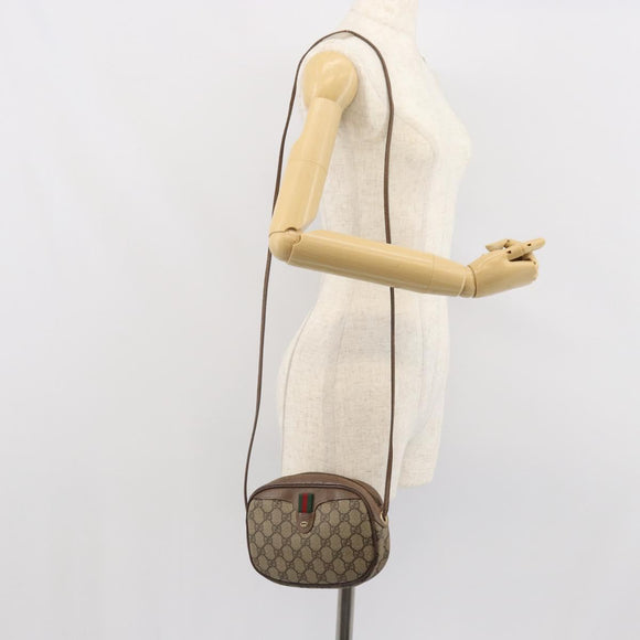 GUCCI GG Supreme Web Sherry Line Shoulder Bag PVC Beige Gold Auth 163639