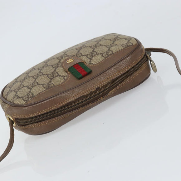 GUCCI GG Supreme Web Sherry Line Shoulder Bag PVC Beige Gold Auth 163639