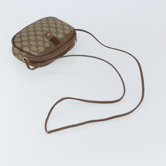 GUCCI GG Supreme Web Sherry Line Shoulder Bag PVC Beige Gold Auth 163639