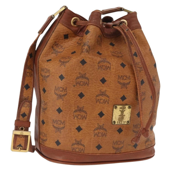 MCM Logogram Vicetos Shoulder Bag PVC Leather Brown Gold Auth 163640