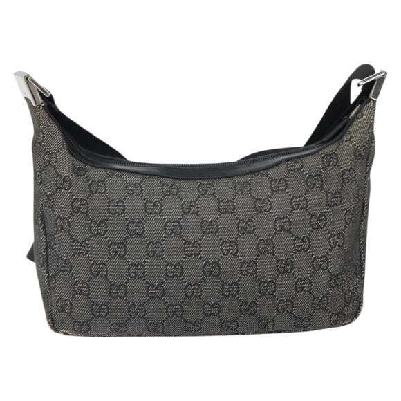 GUCCI GG Canvas Shoulder Bag Black Silver 35098 Auth 163650