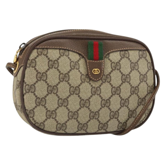 GUCCI GG Supreme Web Sherry Line Bag PVC Beige Gold 007 58 6112 1030 Auth 163653