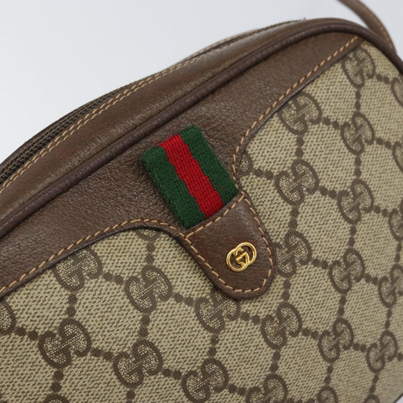 GUCCI GG Supreme Web Sherry Line Bag PVC Beige Gold 007 58 6112 1030 Auth 163653