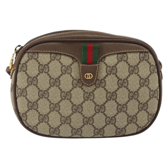 GUCCI GG Supreme Web Sherry Line Bag PVC Beige Gold 007 58 6112 1030 Auth 163653