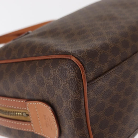 CELINE Macadam Canvas Boston Bag PVC Leather Brown Gold Auth 163655