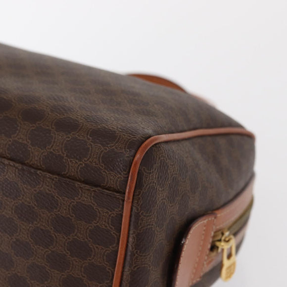 CELINE Macadam Canvas Boston Bag PVC Leather Brown Gold Auth 163655
