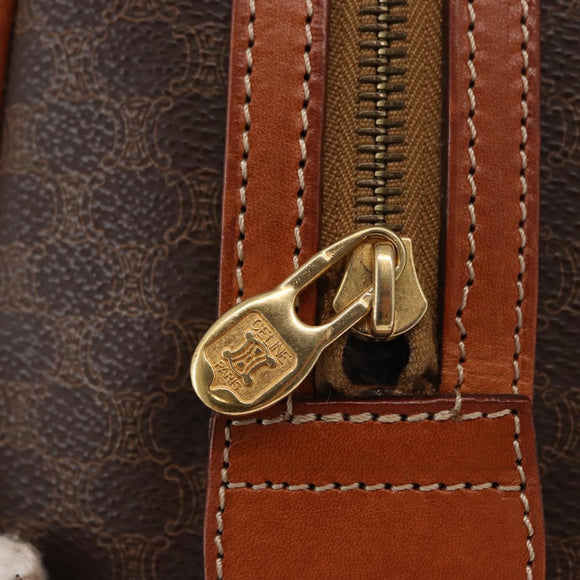 CELINE Macadam Canvas Boston Bag PVC Leather Brown Gold Auth 163655