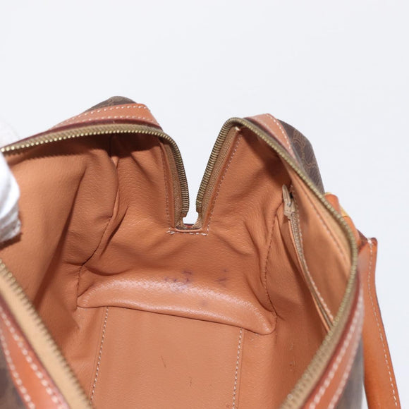 CELINE Macadam Canvas Boston Bag PVC Leather Brown Gold Auth 163655