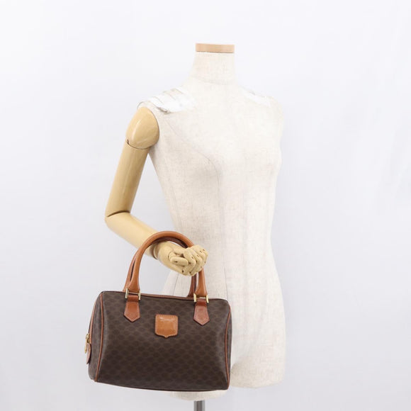 CELINE Macadam Canvas Boston Bag PVC Leather Brown Gold Auth 163655