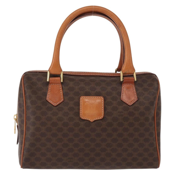 CELINE Macadam Canvas Boston Bag PVC Leather Brown Gold Auth 163655