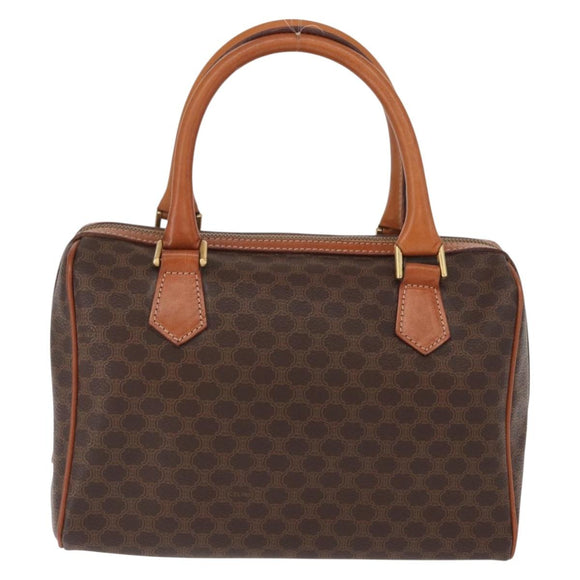 CELINE Macadam Canvas Boston Bag PVC Leather Brown Gold Auth 163655