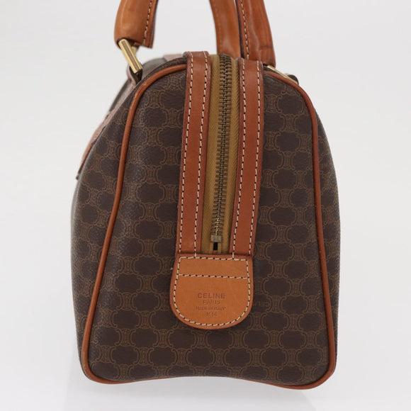 CELINE Macadam Canvas Boston Bag PVC Leather Brown Gold Auth 163655