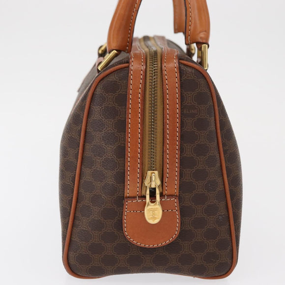 CELINE Macadam Canvas Boston Bag PVC Leather Brown Gold Auth 163655